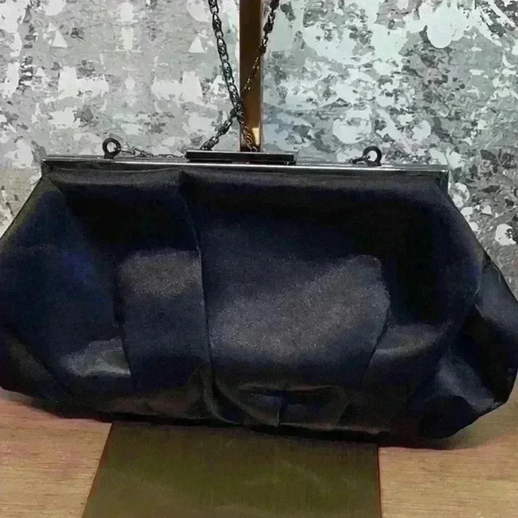 Black and Gunmetal Clutch with Removable Metal Chain Strap - Picture 3 of 7